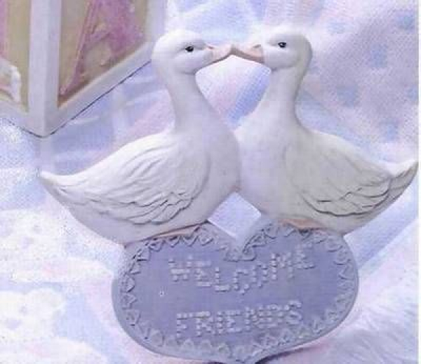 Gänseplakette - Welcome Friends - 17,5 cm breit - Schrühware