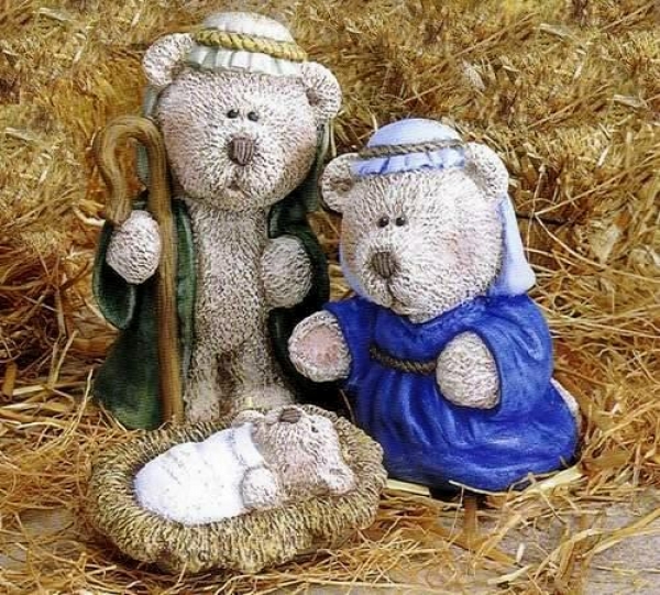 GARE-Teddy-Krippensatz – Heilige Familie im 3er-Set – 13 und 15 cm hoch - Schrühware