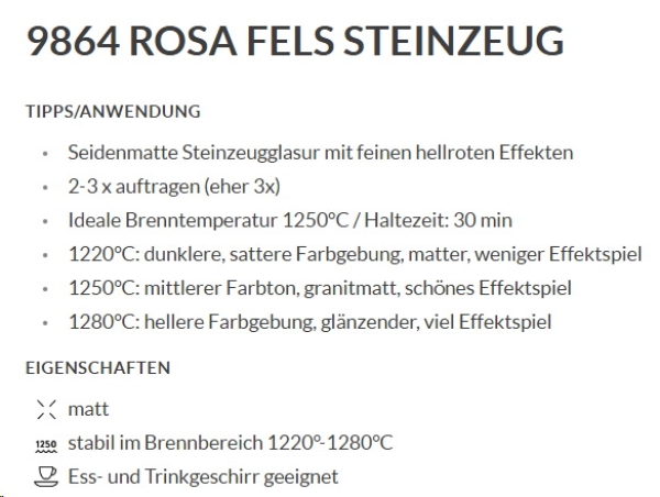 Rosa Fels – seidenmatt – 800 ml – Steinzeug-Glasur von BOTZ - Brenntemperatur 1.220 bis 1.280 °C