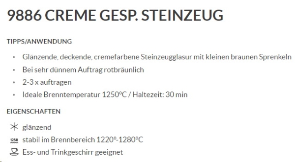 Creme gesprenkelt – glänzend - 800 ml – Steinzeug-Glasur von BOTZ - Brennbereich 1.220 bis 1.280 °C - Kopie