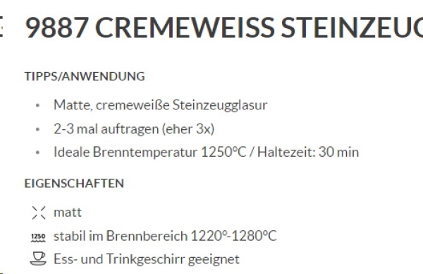 Cremeweiß – matt - 800 ml – Steinzeug-Glasur von BOTZ - Brennbereich 1.220 bis 1.280 °C