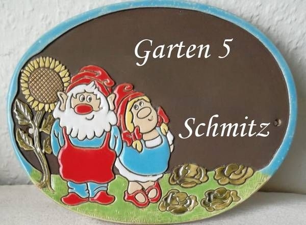 Keramik-Türschild – Gartenzwerge - ca. 23 x 17 cm - braun