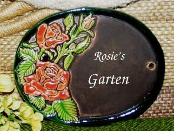 Keramik-Türschild – Rosen