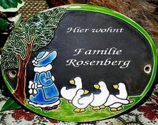Keramik-Türschild – Gänseliesel – 17 x 12 cm – Schriftfeld braun – Handarbeit