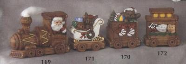 CERAMIC EMPORIUM-Gießformen (4) - gebraucht – Weihnachtszug - Lok mit 3 Waggons - insgesamt 40 cm lang - noch gute Gießformen