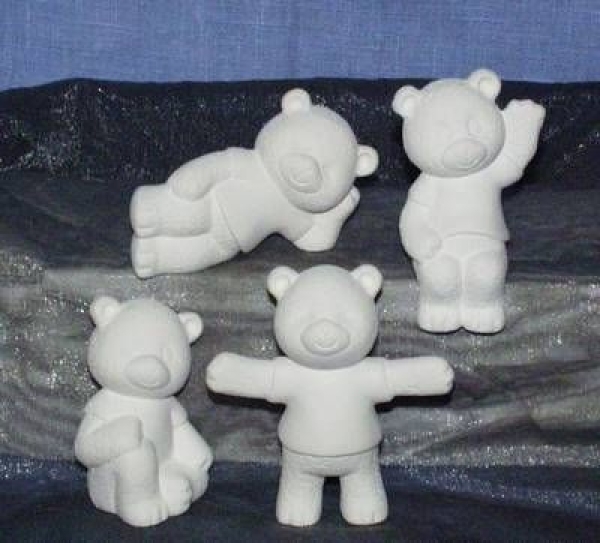 Teddys in 4er-Set – 7,5 cm – auch für DONAS-Alphabet (D-1003 bis D-1007) oder Zahlen (D-0995/0996/0999) - Schrühware