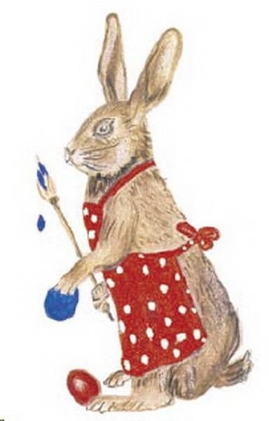 Keramik-Tasse - Becher mit Wunschname – Motiv: 2 x Osterhase mit roter Schürze