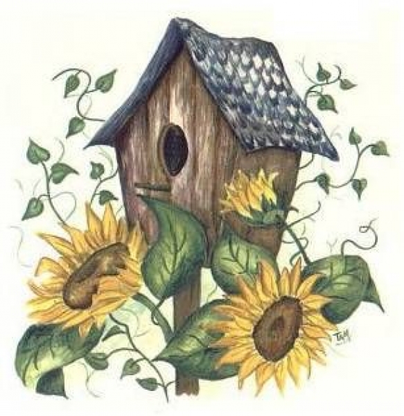 Decal - Vogelhaus m. Sonnenblumen – 100mm
