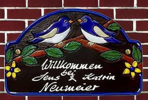 Keramik-Türschild - 2 Tauben – braun – 21 x 13 cm