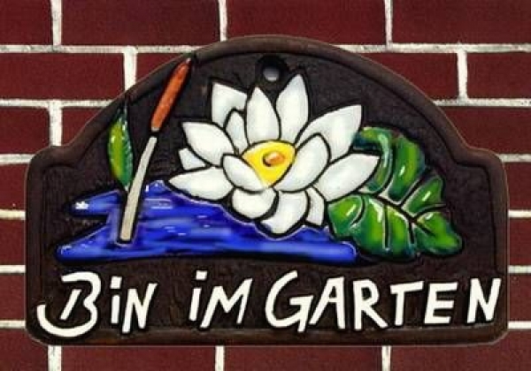 Hinweisschild - Seerose – 13 x 8 cm mit festem Text – Bin im Garten