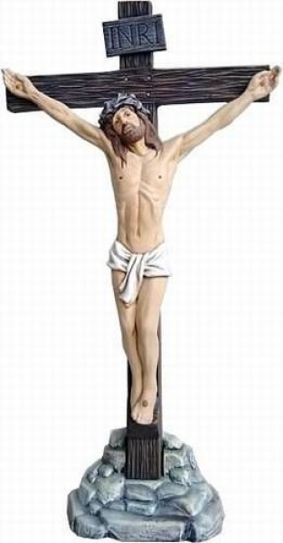 Jesus am Kreuz – auf Sockel – 40 cm hoch – Schrühware