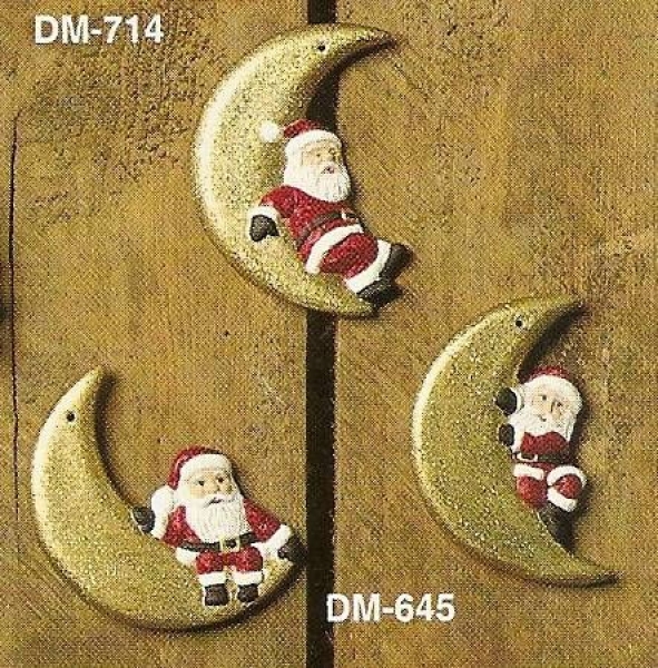 Ornamente – Anhänger – Santas im Mond – im 3er-Set  - je 8 cm – Schrühware