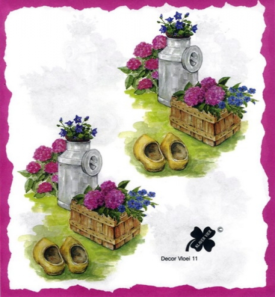 10 Bögen je 17 x 37,5 cm - VLOEI-Dekormotiv 11 – Milchkanne mit Blumen