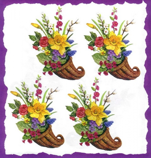 10 Bögen je 17 x 37,5 cm - VLOEI-Dekormotiv 16 - Frühlingsblumen im Füllhorn