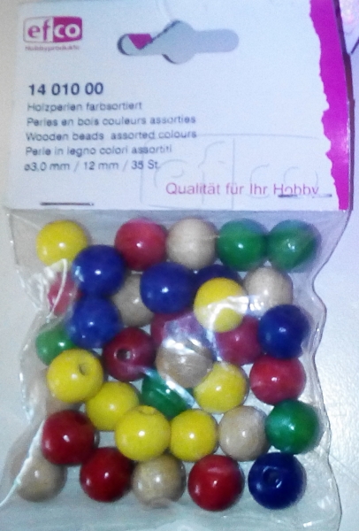 Wooden beads - 12 mm - hole 3 mm - mixed colors - 35 pieces - special price