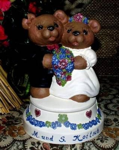 Spieluhr - Teddy-Hochzeitspaar - Schrühware