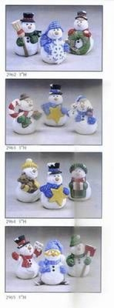 Snowpeople 1 bis 4 - 12 verschiedene im Satz – 8 cm hoch - Schrühware