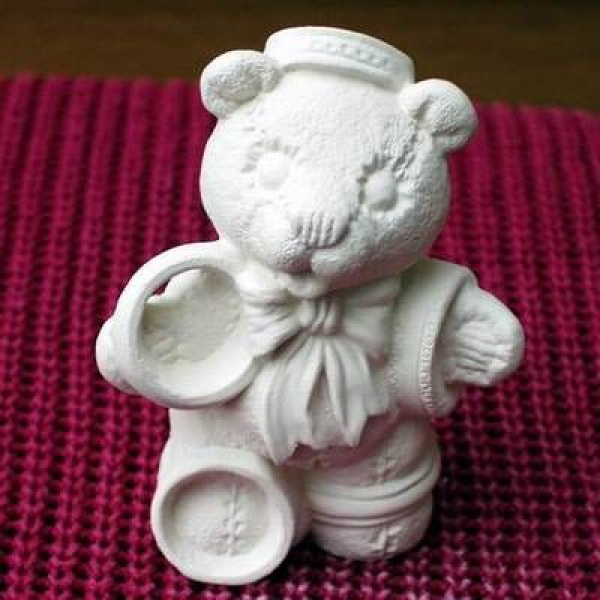 Weihnachtsbär – mit Ringen – Tag 5 -  (ohne Basis) – ca. 10 cm hoch – Schrühware