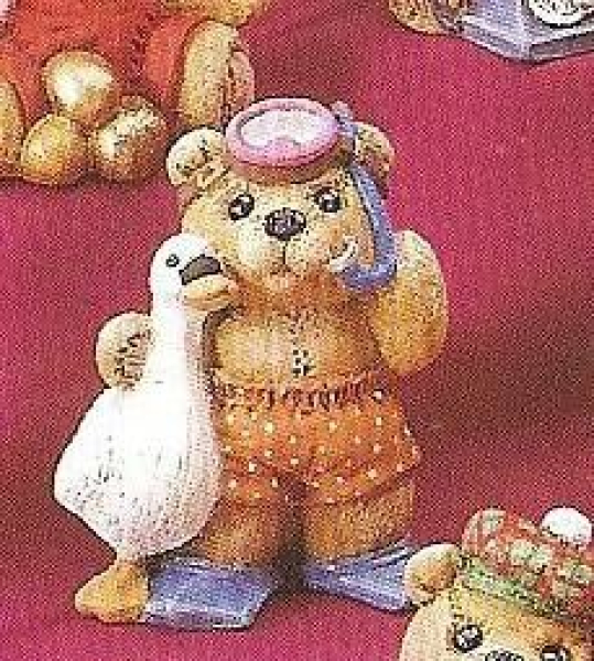 Weihnachtsbär – mit Schwan – Tag 7 -  (ohne Basis) – ca. 10 cm hoch – Schrühware