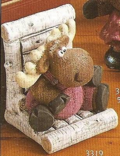 Buchstütze – 18 cm hoch – mit Elchkind Marty – 13 cm hoch – Schrühware