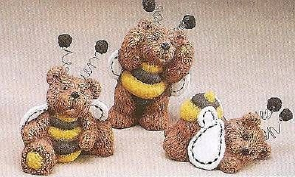 Teddy-Bienen im 3er-Set – je 8 cm – Schrühware