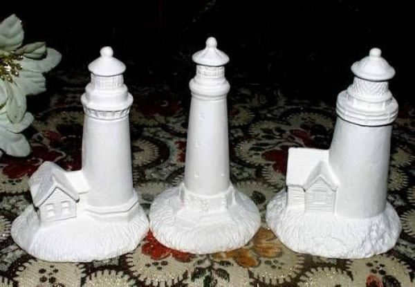 Leuchttürme im 3er-Set – bis 10 cm hoch – Schrühware