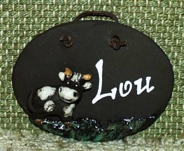 Töpfer-Türschild – Kuh – 8,5 x 7 cm – dunkelbraun – Handarbeit