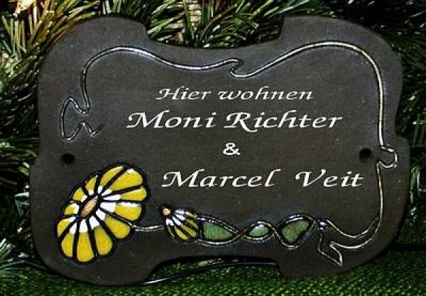 Töpfer-Türschild – Margarite – 19,5 x 14 cm – Flachbild – aufwändige Handarbeit
