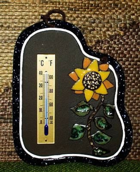 Thermometer mit Sonnenblume - 13 x 16 cm – sehr aufwändige Handarbeit