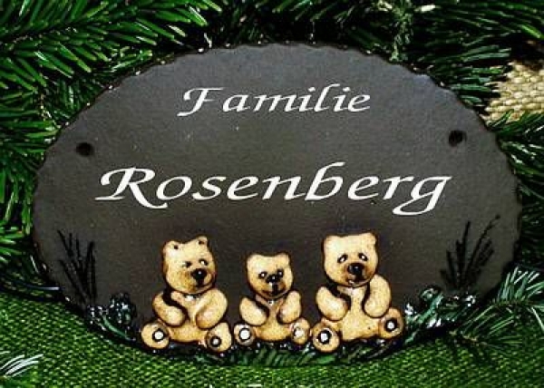 Töpfer-Türschild – drei Bärchen – Teddyfamilie – 19,5 x 13 cm – Reliefbild – schöne aufwändige Handarbeit