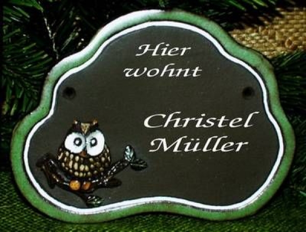 Töpfer-Türschild – Eule auf Ast – 18 x 14 cm – Reliefbild – sehr aufwändige Handarbeit