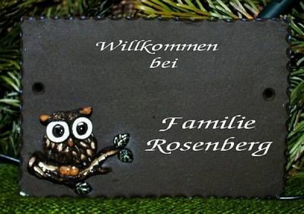 Töpfer-Türschild – Eule – Viereck – 14,5 x 9,5 cm – Reliefbild – aufwändige Handarbeit