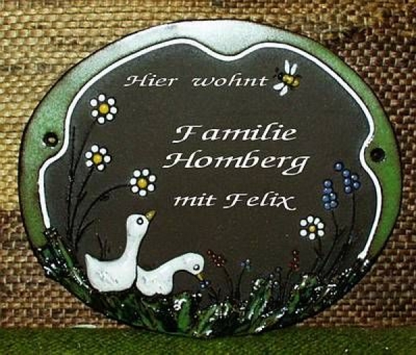 Töpfer-Türschild – Wiese mit Gänsen – 20 x 16,5 cm – Reliefbild – sehr aufwändige Handarbeit