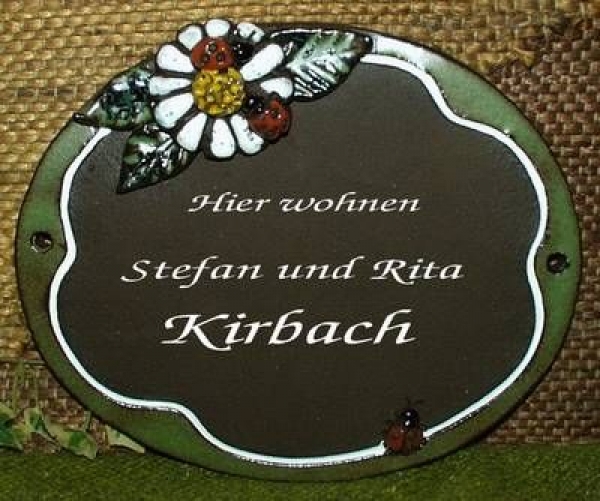 Töpfer-Türschild – Blume mit Marienkäfer – 20 x 16,5 cm – Reliefbild – sehr aufwändige Handarbeit