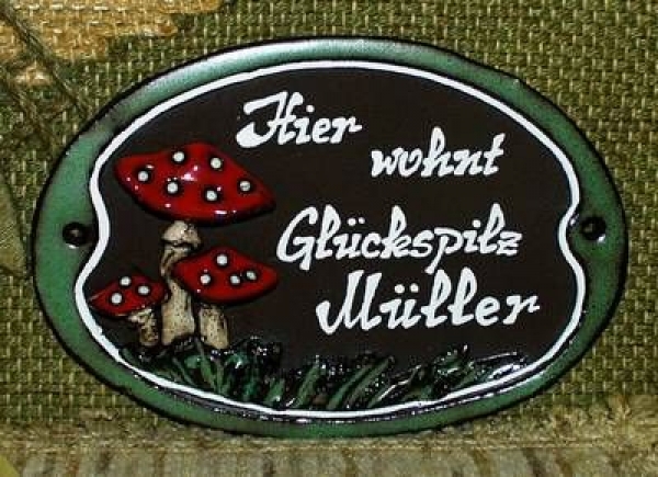 Töpfer-Türschild – Fliegenpilze – 18,5 x 12,5 cm – Reliefbild – aufwändige Handarbeit