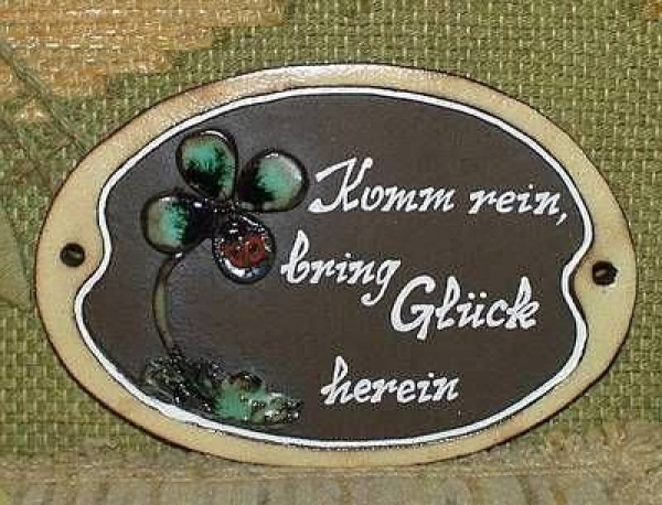 Töpfer-Türschild – Kleeblatt mit Marienkäfer – 18,5 x 12,5 - Reliefbild – sehr aufwändige Handarbeit