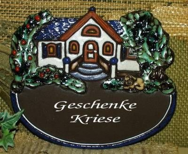 Töpfer-Türschild – Haus mit Treppe – 22 x 19,5 cm – sehr aufwändige Handarbeit – DISC