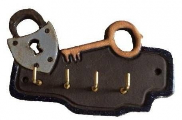 Schlüsselbrett – Schloss und Schlüssel – 16,5 x 10 cm – Flachbild – sehr schöne Töpferarbeit