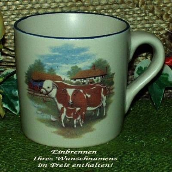 Keramik-Tasse  - Becher mit Wunschtext – Motiv: 1 x Kuh mit Kalb