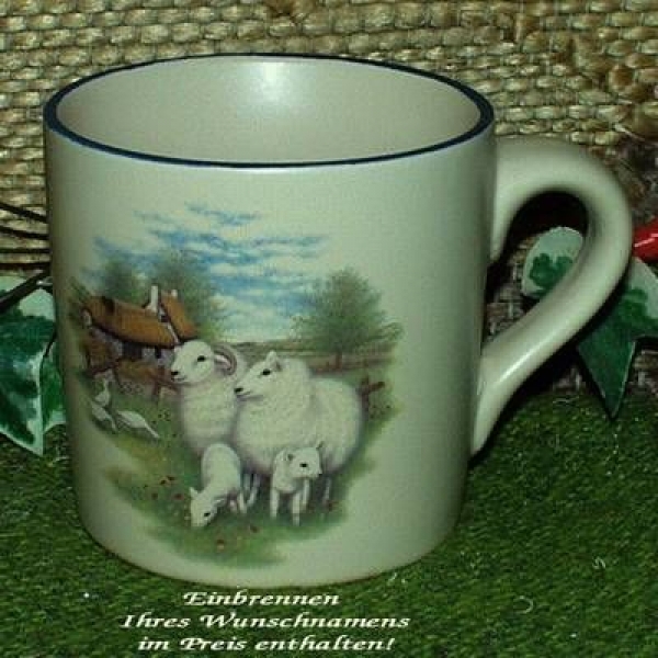 Keramik-Tasse - Becher mit Wunschtext – Motiv: 1 x Schaf mit Lämmern