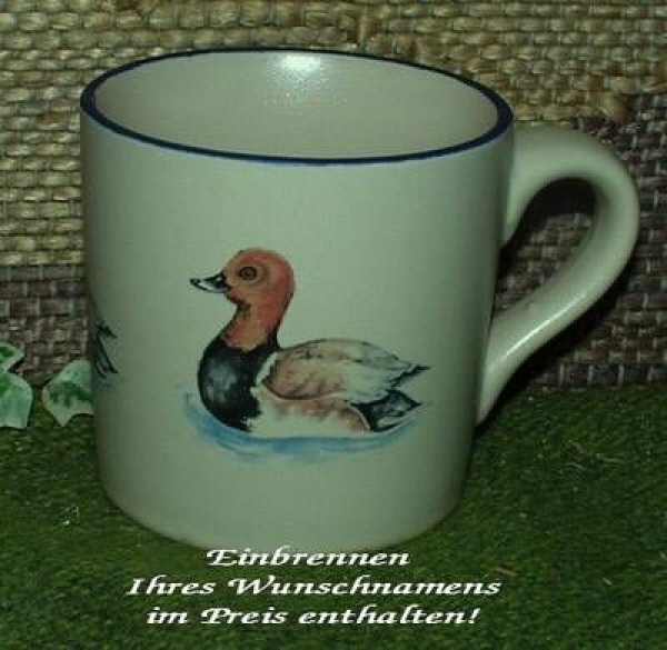 Keramik-Tasse  - Becher mit Wunschname – Motiv: 2 x Tafelente 50 mm