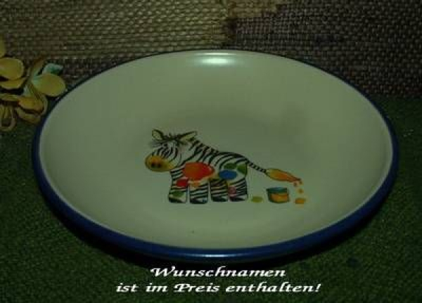 Keramik-Teller – tief - 21 cm Durchmesser -  mit großen Zebra-Motiv – 120 mm – und Wunschname