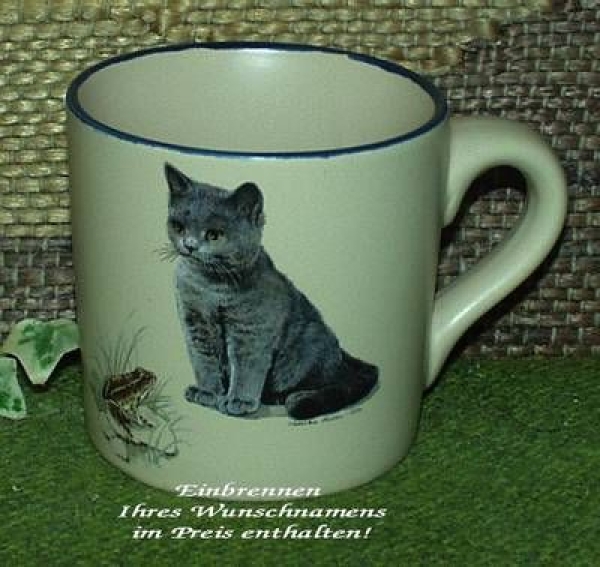 Keramik-Tasse  - Becher mit Wunschname – Motiv: 1 x Katze