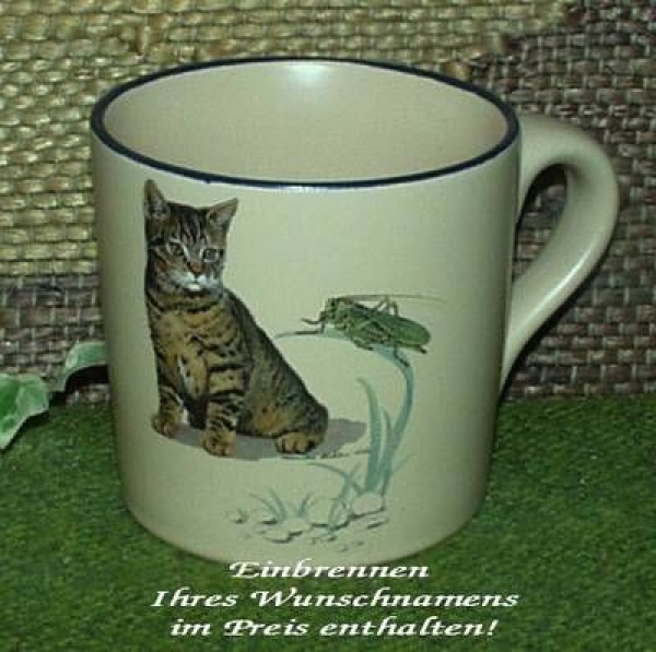 Keramik-Tasse  - Becher mit Wunschname – Motiv: 1 x Katze