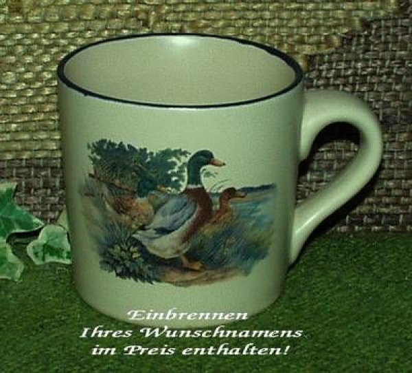Keramik-Tasse - Becher mit Wunschtext – Motiv: 1 x Entenfamilie