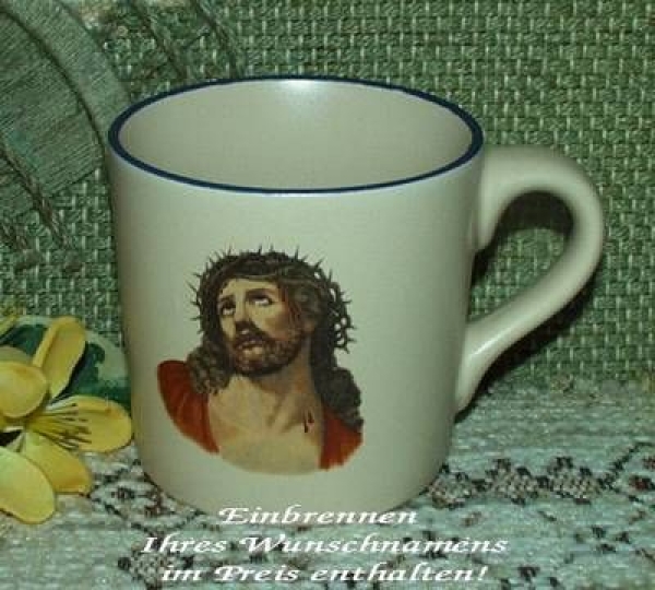 Keramik-Tasse  - Becher mit Wunschname – Motiv: 1 x Jesus Christus – 60 mm