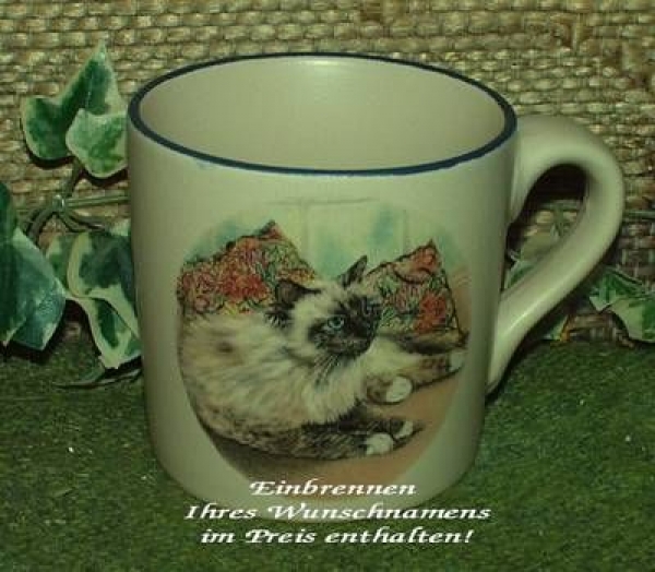 Keramik-Tasse  - Becher mit Wunschtext – Motiv: 1 x Katze