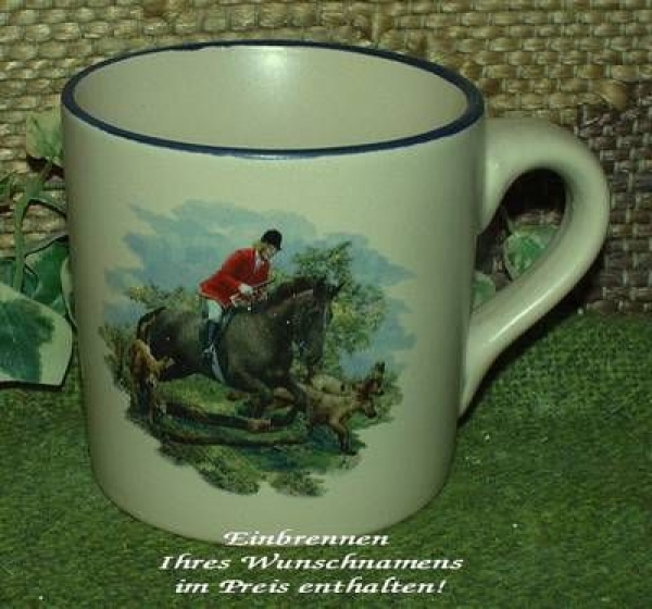 Keramik-Tasse  - Becher mit Wunschname – Motiv: 1 x Reiten – Jagd