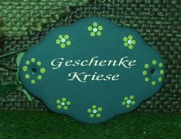 Keramik-Türschild – Blümchen  – 11,5 x 8,5 cm – Schriftfeld graublau – Handarbeit – Unikat