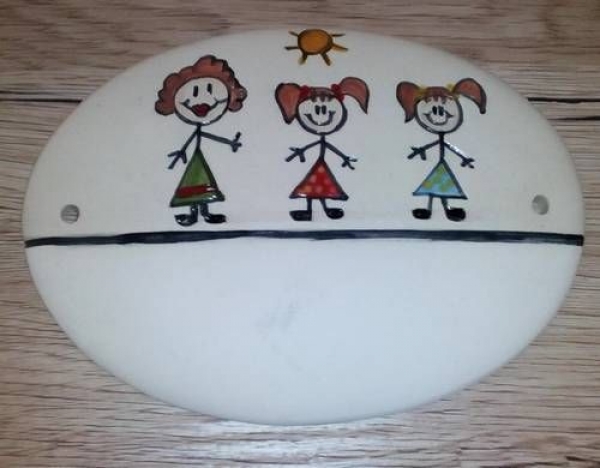 Keramiktürschild - Strichmännchen - Mutter - 2 Mädchen